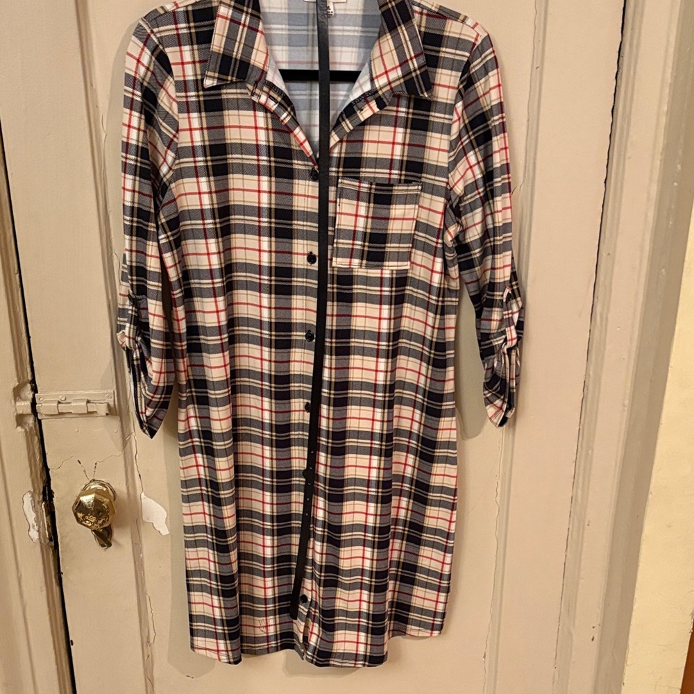 Love J Plaid Shirt Dress - Black, Red, White